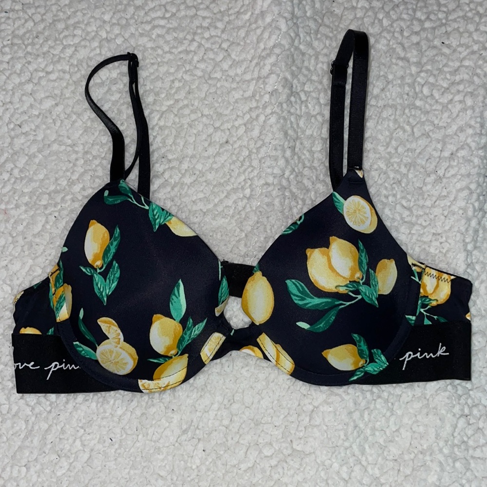 Victoria’s Secret Pink size 32a black with lemon print